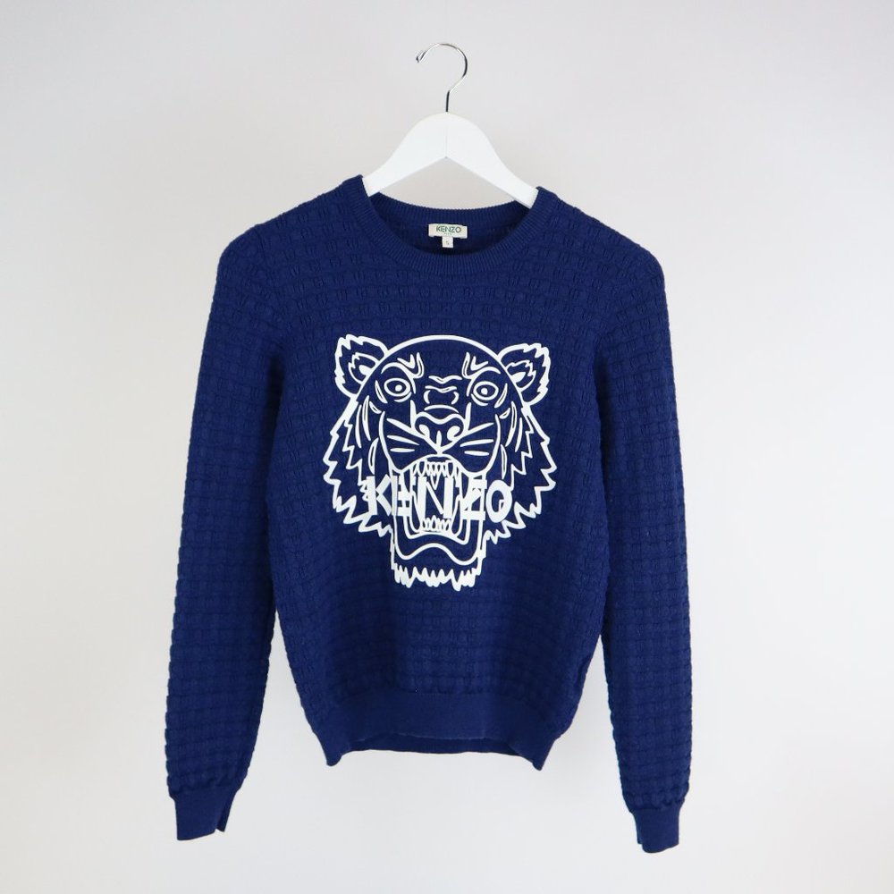 Kenzo Blue Silicon Tiger Wool Textured Pullover